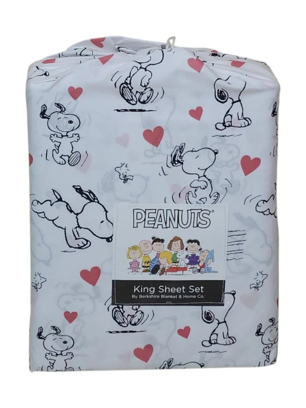 Peanuts King Sheet Set By Berkshire Snoopy & Hearts Pattern Valentines Day